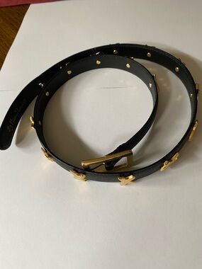 Paloma Picasso Black Leather Belt with Gold Cross Accents
